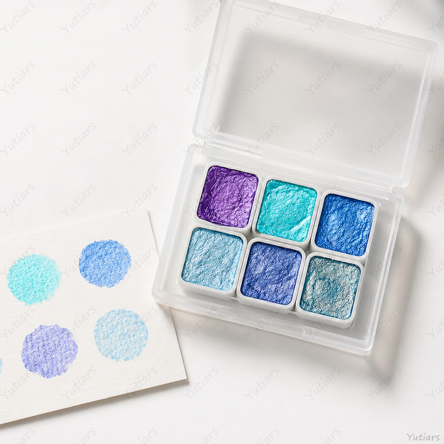 6 Colors Metallic Watercolor Palette, Pearl Shimmer Solid Pigment Paint Set with Mini Portable Case for Art Crafts, DIY Painting