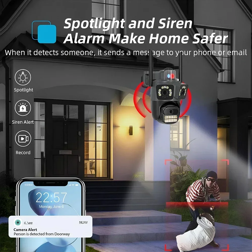 9MP 4K IP كاميرا في الهواء الطلق كاميرا أمان تعمل بالواي فاي AI مراقبة ذكية CCTV مراقبة المنزل مراقبة الطفل كاميرا متحركة iCSee