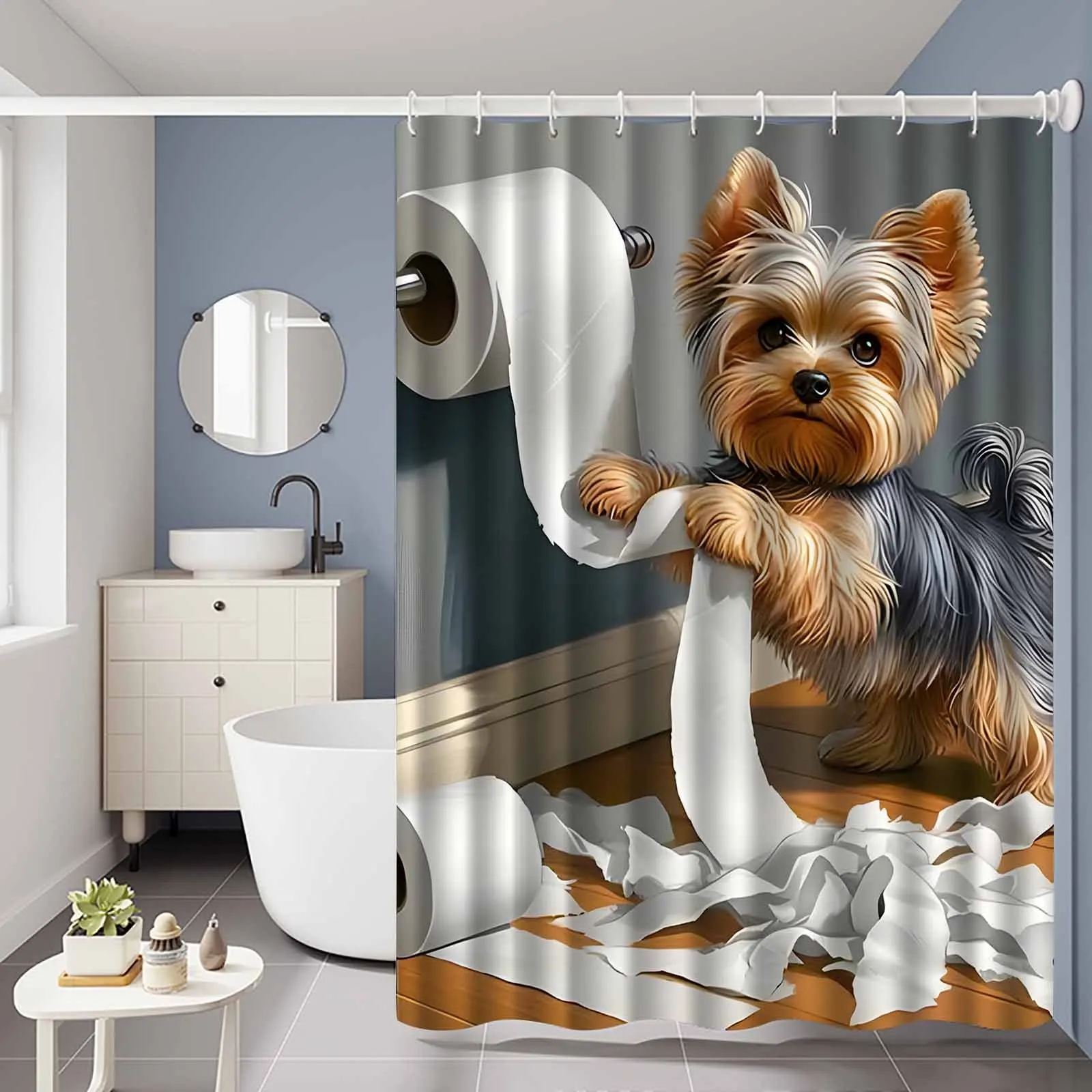 Funny Dog Shower Curtain Waterproof Fabric Bathroom Curtains Yorkshire Terrier Toilet Paper Bath Screen Divider Home Decor
