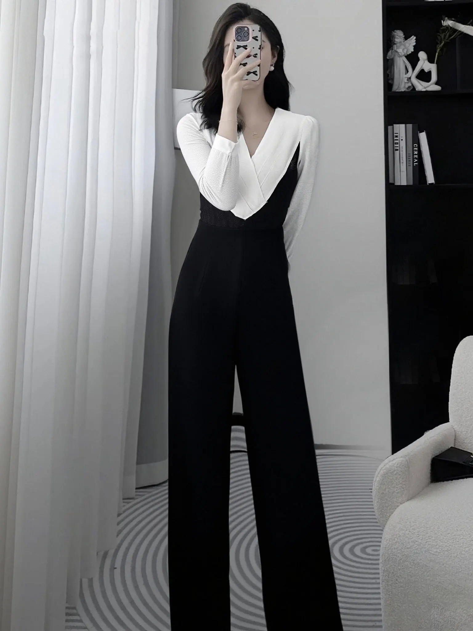 

Широкие брюки Ele Bla: весенне-осенний дизайн, цветной принт, облегающие, с высокой талией, длинные, из полиэфирного волокна