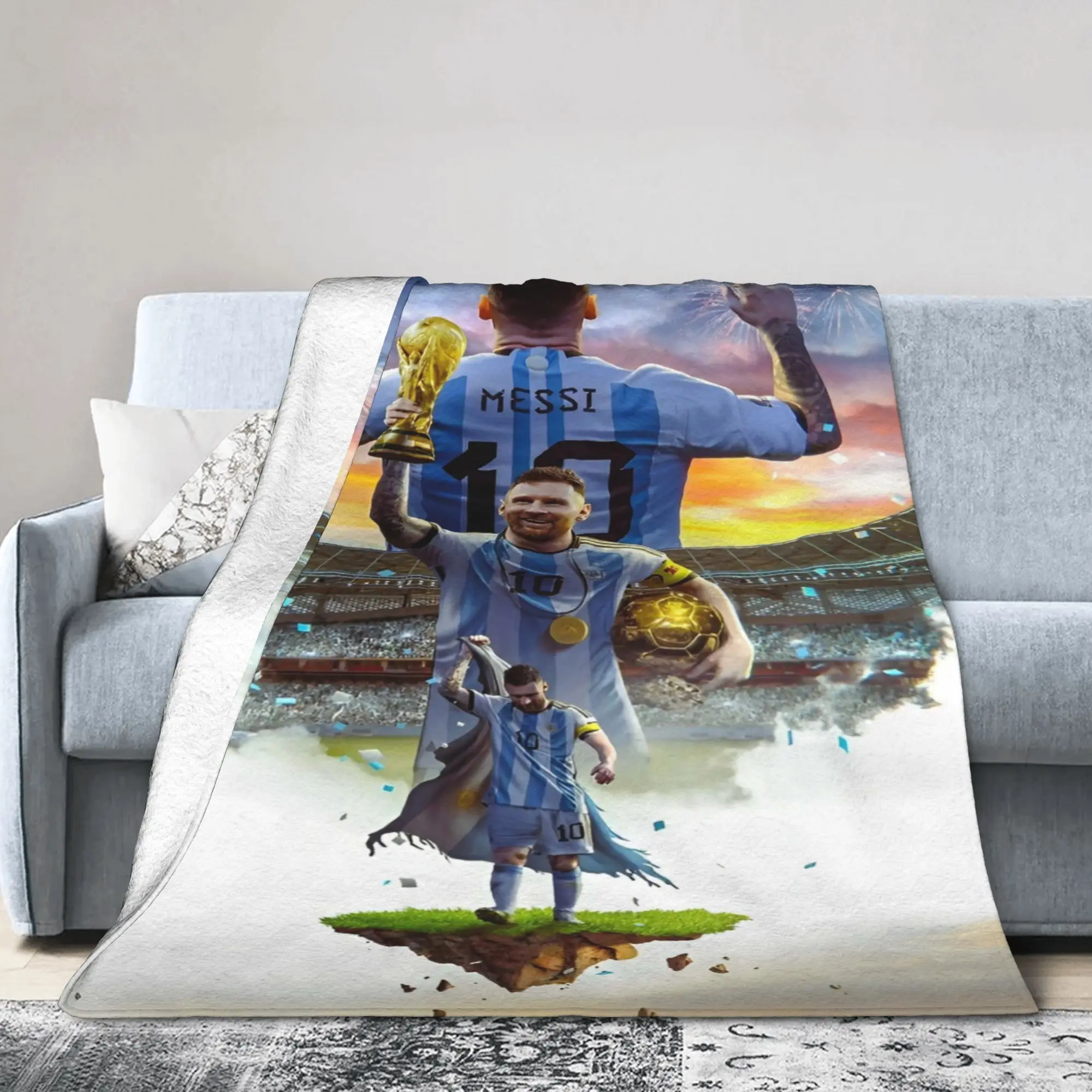 Football Soccer Flannel Blanket Lionel Awesome Messied Throw Blanket for Home 150*125cm Plush Thin Quilt