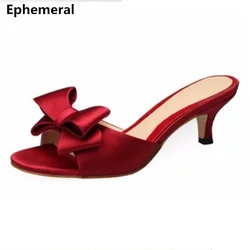 Lady Plus Size 34-43 Sexy Silk Satin Bow Thin High Heels Sandalias Peep Toe Shoes Women Pumps For Party Wedding Champagne Black