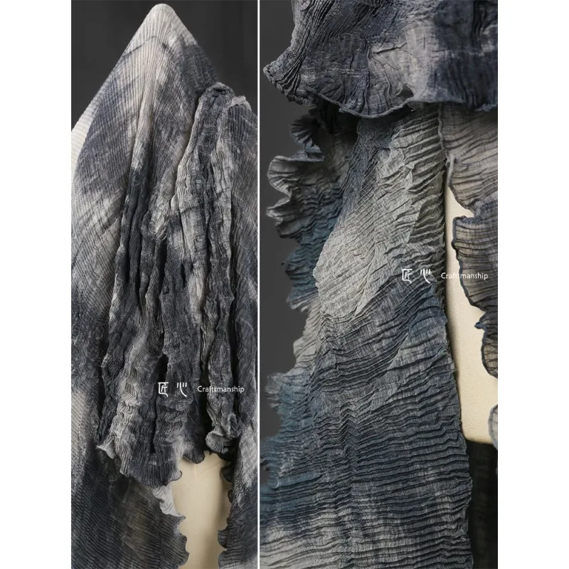 Black Mountain Tone Texture Toothpick Micro Translucent Fabric Miyake Lifetime Pleated Cardigan Cover Up Skirt Clothing Design