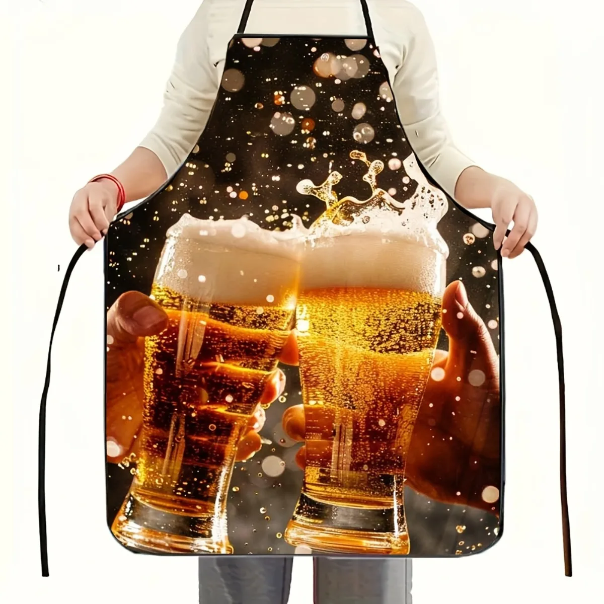 Beer Cheers Clinking Apron, 3D Realistic Toasting Bib, Black Kitchen Decor, Funny Gift for Dad Husband, Party Wear