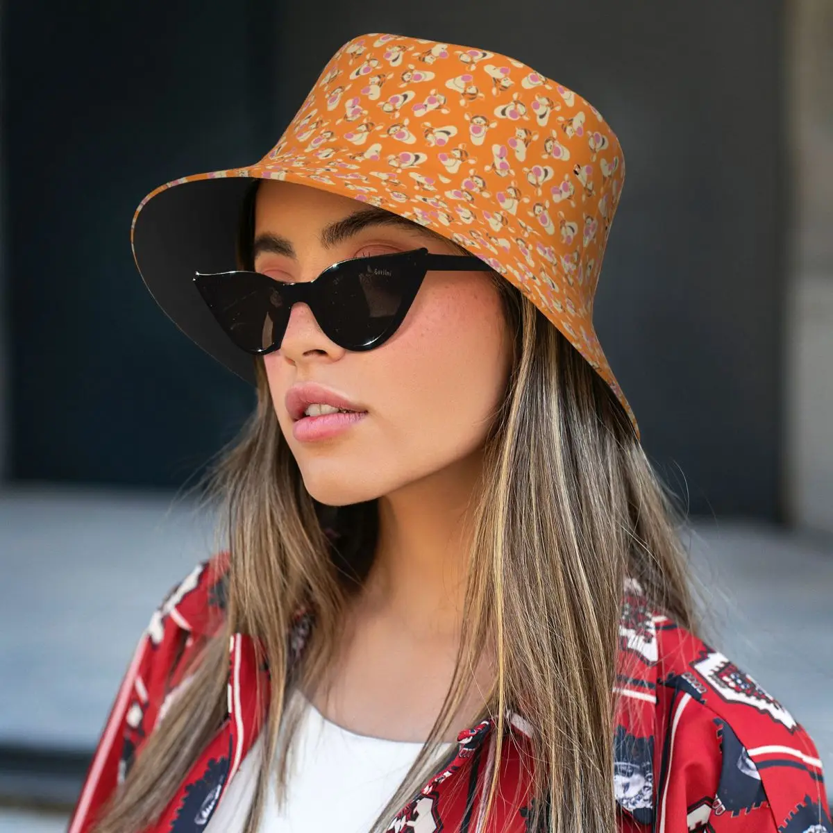 男性女性バケットハットくまのプーさんティガーフェイスビーチ帽子 UV 保護休暇釣りキャップボブハット誕生日プレゼント