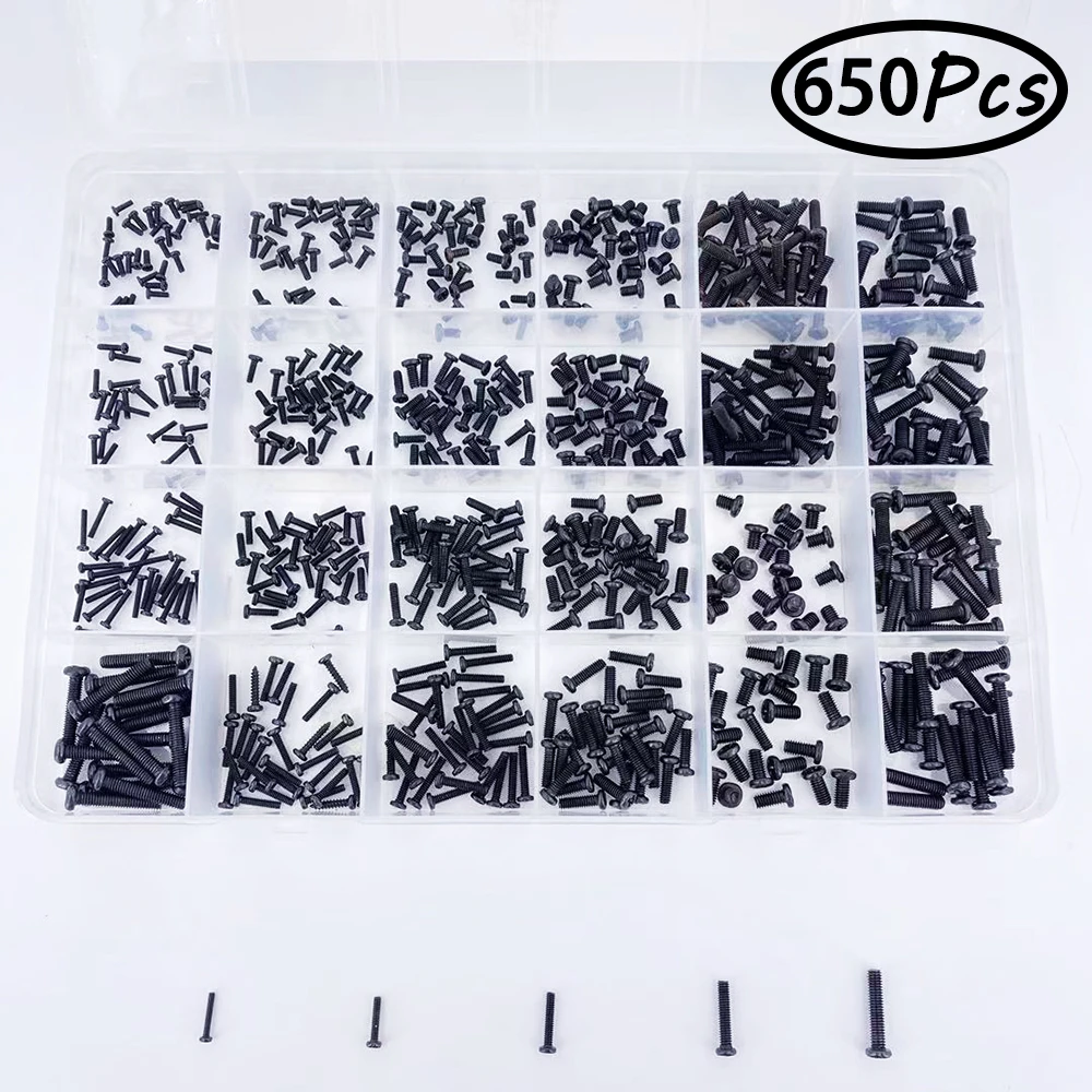 650pcs Cross Recessed Round Pan Head Machine Screws Set M1.4 M1.7 M2 M2.5 M3 Mini Screw laptop computer screw Phillips Screw Kit