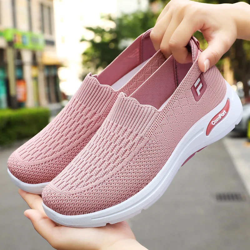 2025 New slip on walking shoes women spring summer breathable knit loafers woman casual orthopedic shoes female wedge sneakers