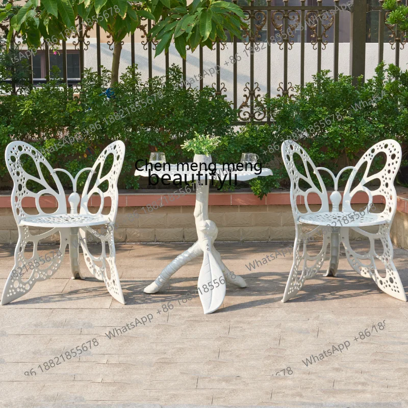 

Outdoor Creative Butterfly Chair Resort Villa Homestay Pastoral Open-Air Metal Table and Chair Set Three-Piece Set