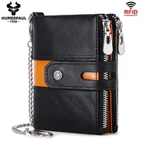 HUMERPAUL-cartera de cuero genuino para hombre, monedero de viaje de calidad a la moda, Tarjetero con protección Rfid, Wollst