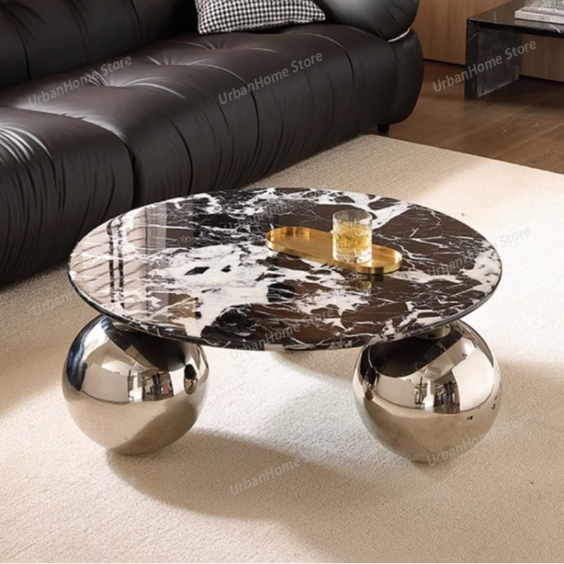 

Modern Luxury Marble Coffee Tables Minimalist Stainless Steel Designer's Living Room Coffee Table Round Home Furniture FYCT
