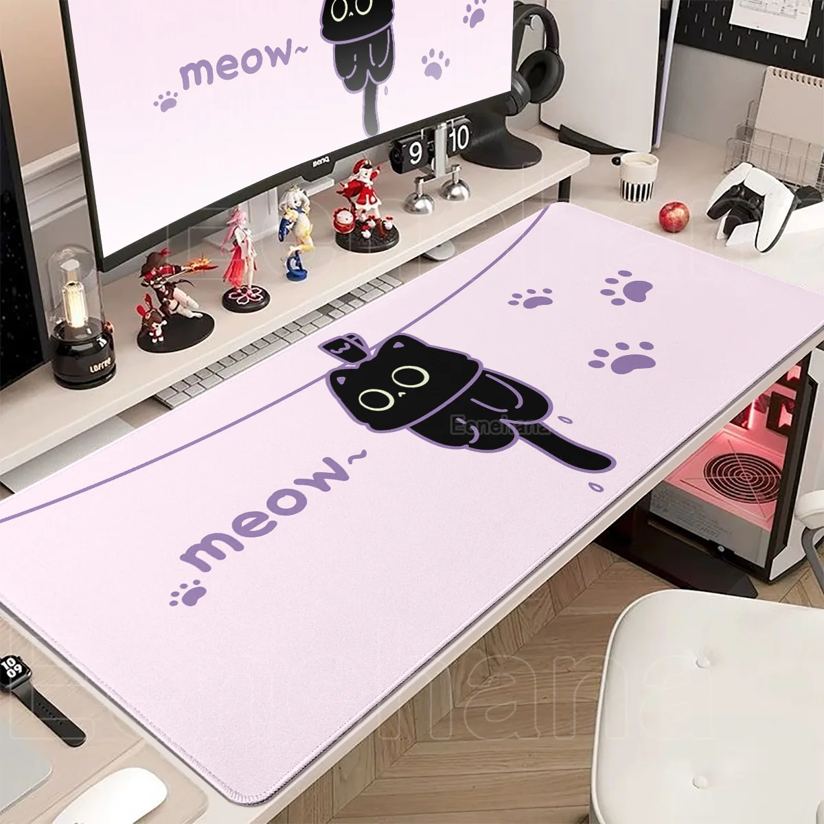 

Purple Pink Black Cat Cute Mouse Pad Large Kawaii Desk Mats Big Computer PC Gamer XXL Non-slip Keyboard Office Home Accessories