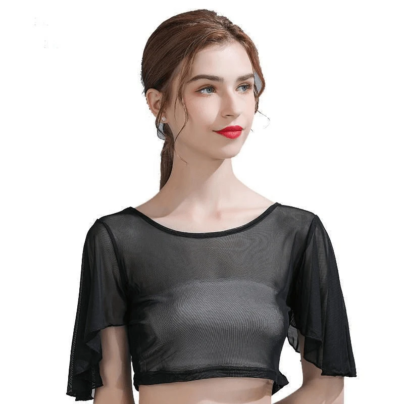 New Ultra Thin Gauze T-shirt Round Neck Crop Short-sleeved Slim Blouse Blouse Can Take Dance Running Clothing Fitness T-shirt