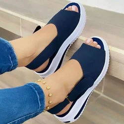 Women Sandals Peep Toe Low Heels Sandals For Summer Shoes Women Wedges Heeled Sandals Zapatos Mujer Elegant Summer Footwear