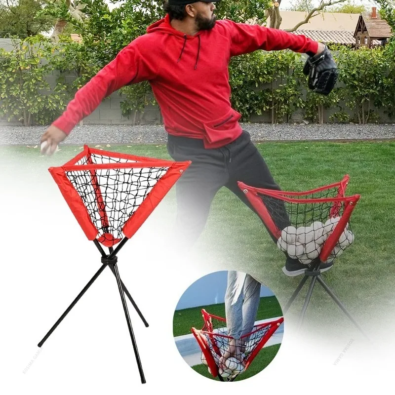 Triangle Portable Foldable Mobile Net Baseball Softball Ball Collector & Caddy Outdoor Batting Practice Storage Rack for Players