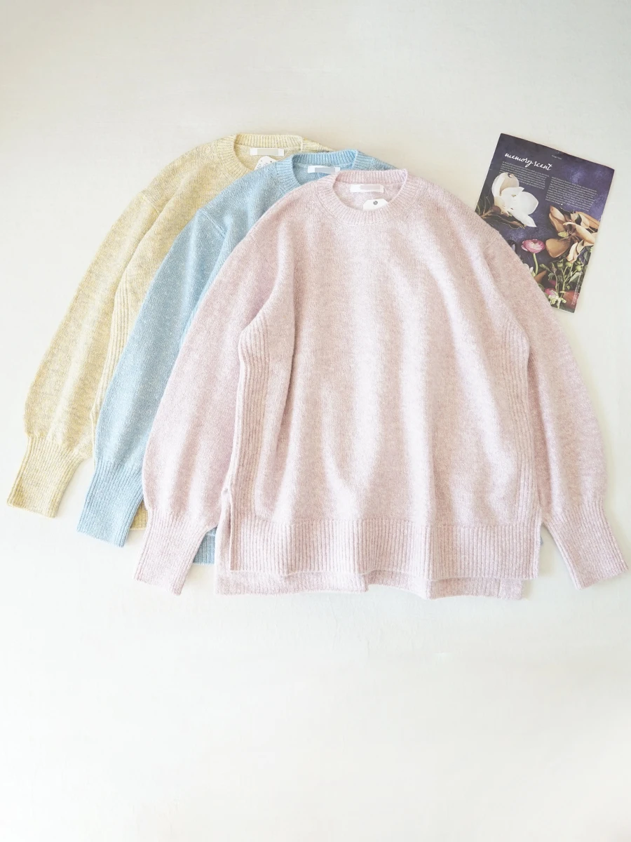 

Женский вязаный свитер Silver Tead Long Sve, удобный свободный круглый топ Ne для осенне-зимнего сезона, повседневный Sle