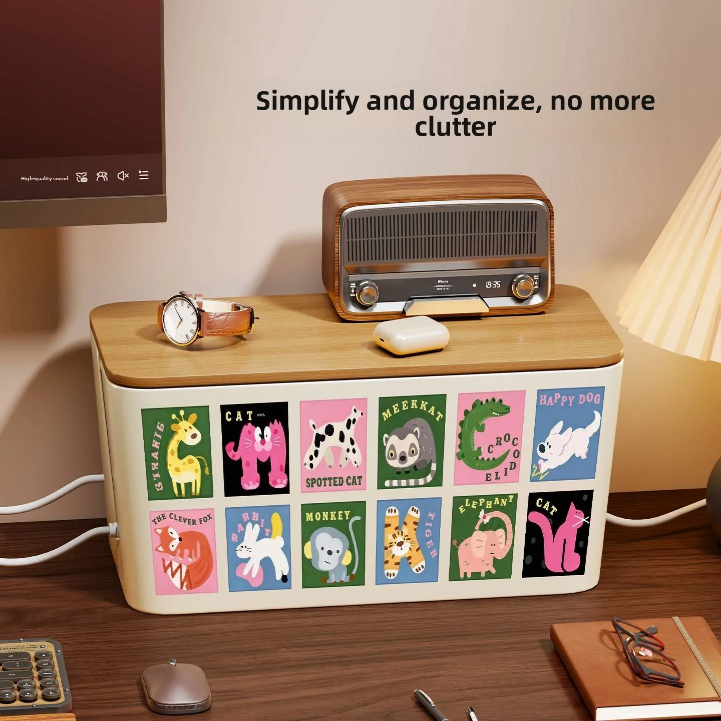 double-hole-cable-management-box-socket-storage-organizer-data-cable-tray-desktop-tidy-up-plug-strip-box-household-tools