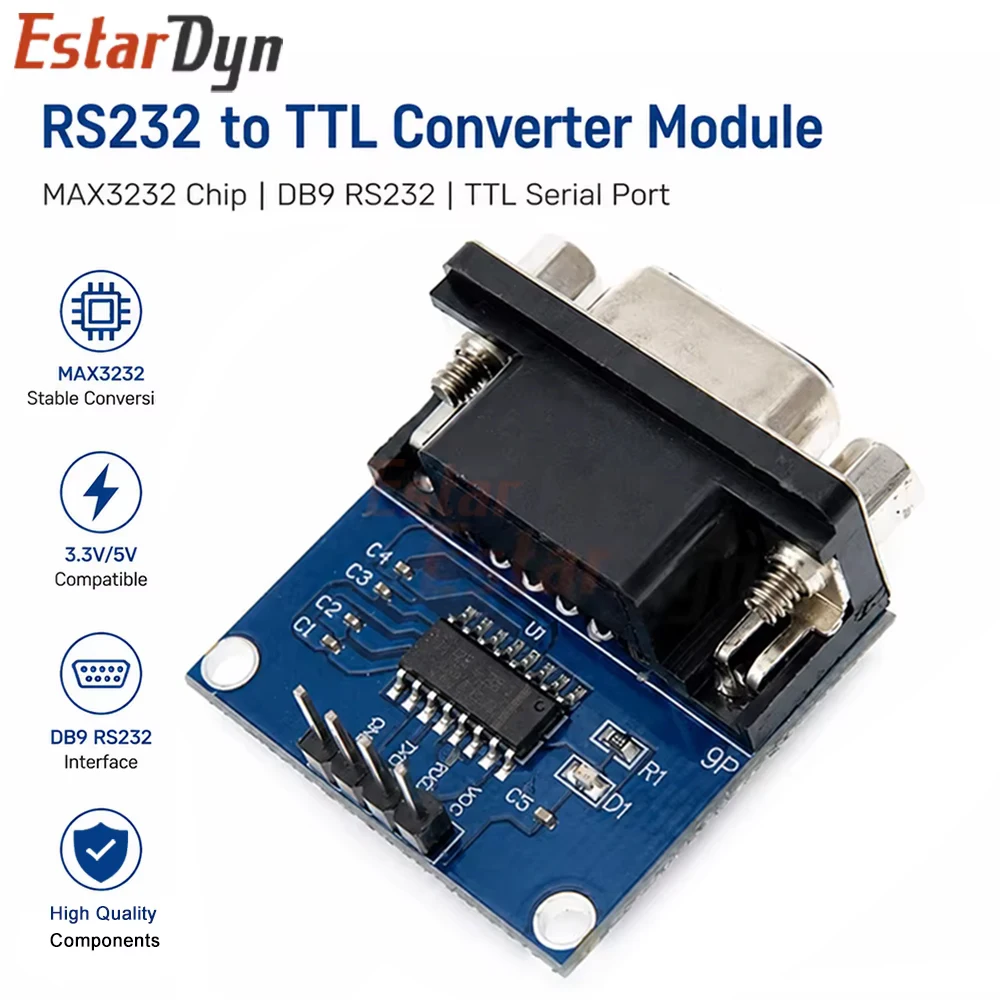 Estardyn MAX3232 RS232 to TTL Level Shifter Board with Auto Flow Control DB9 3.3-5V for Raspberry Pi