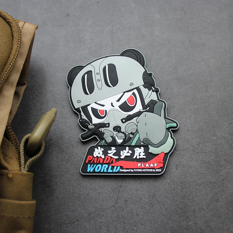 Q Version Panda Pilot Fighter PVC Patches PLAAF Arrived Safely 3D Rubber Tactics for Bag Clothing Vest DIY Decorative