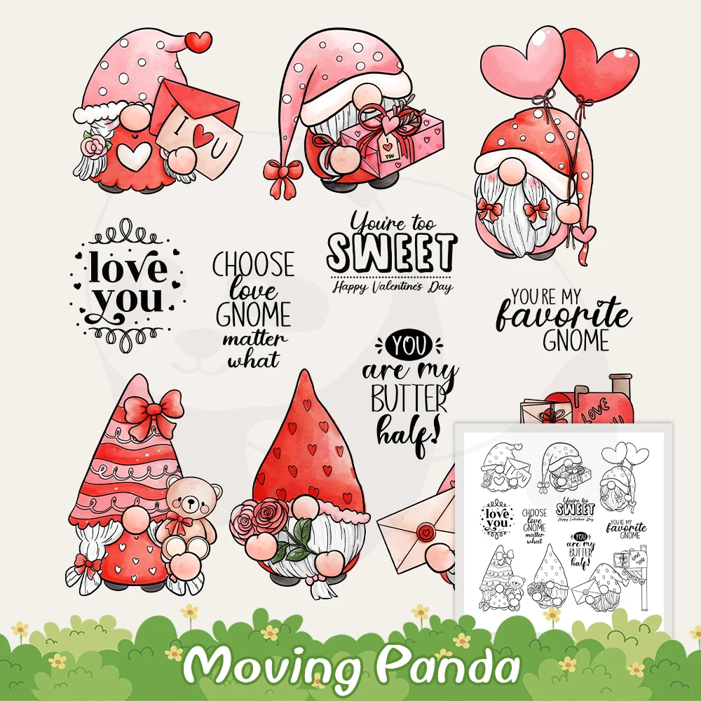 

Love Hearts Cute Gnomes Clear Stamps Valentine's Day Balloons DIY Scrapbooking Supplies Silicone Stamp For Cards Albums Decor