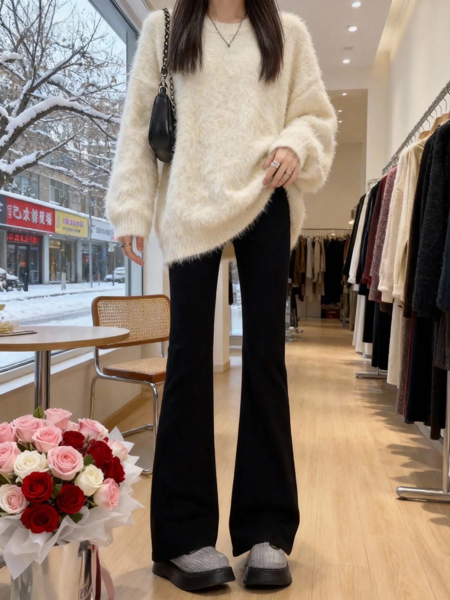 

Женские расклешенные джинсы с подкладкой Bla Fce на подкладке, осень-зима, большие размеры, с высокой талией, прямые брюки для похудения, эластичный пояс...