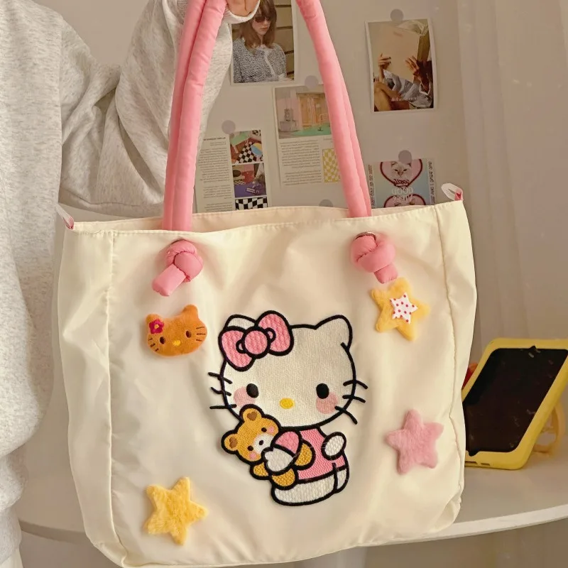 

Sanrio Kawaii Hello Kitty повседневные модные мягкие сумки через плечо для женщин Большая вместительная сумка через плечо сумка-тоут