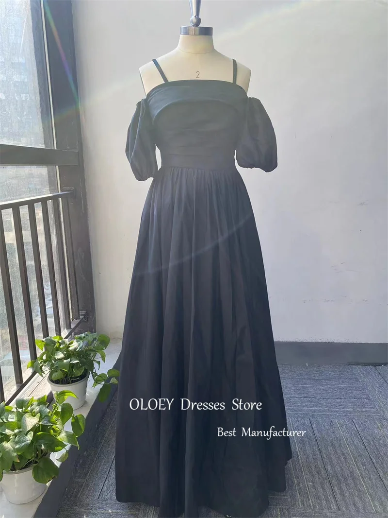 OLOEY Black A Line Taffeta Long Evening Party Dresses With Bolero Korea Formal Gowns Simple Event Prom Gowns 4 Style Customized