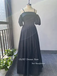OLOEY negro una línea de tafetán vestidos largos de fiesta de noche con Bolero Corea mujeres vestidos formales evento Simple vestidos de graduación personalizados