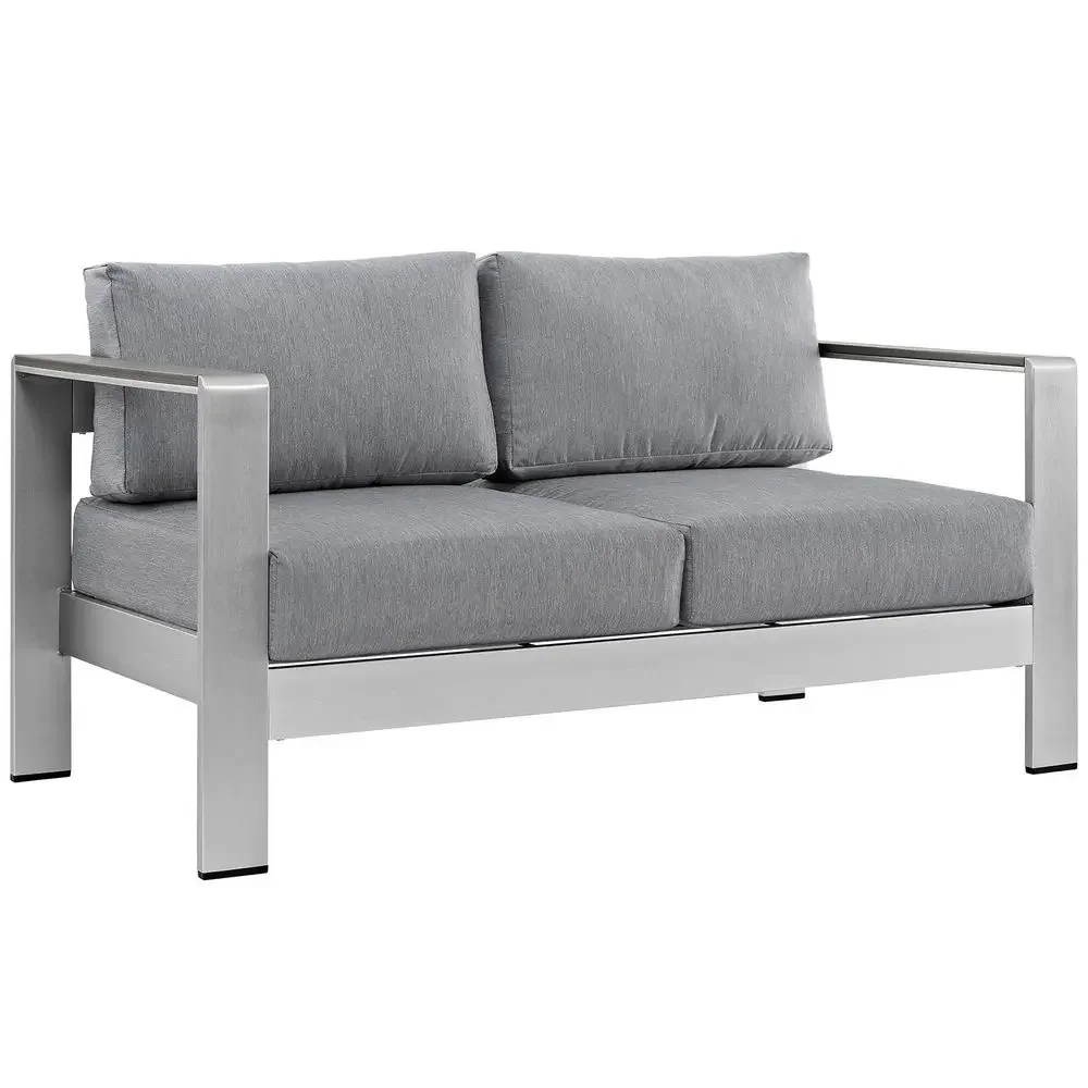 

Shore Aluminum Outdoor Patio Loveseat in Silver Gray