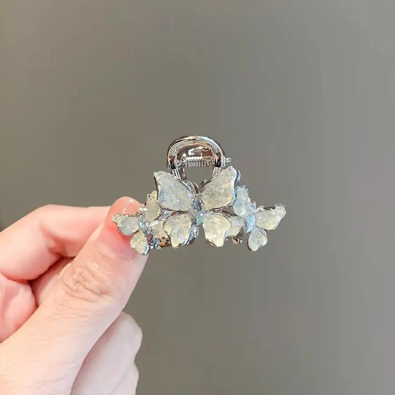 

1pc Temperament: Glass Butterfly Water Diamond Hairpin, Female Grip Clip, Back of Head Half Tied Hair, Shark Clip