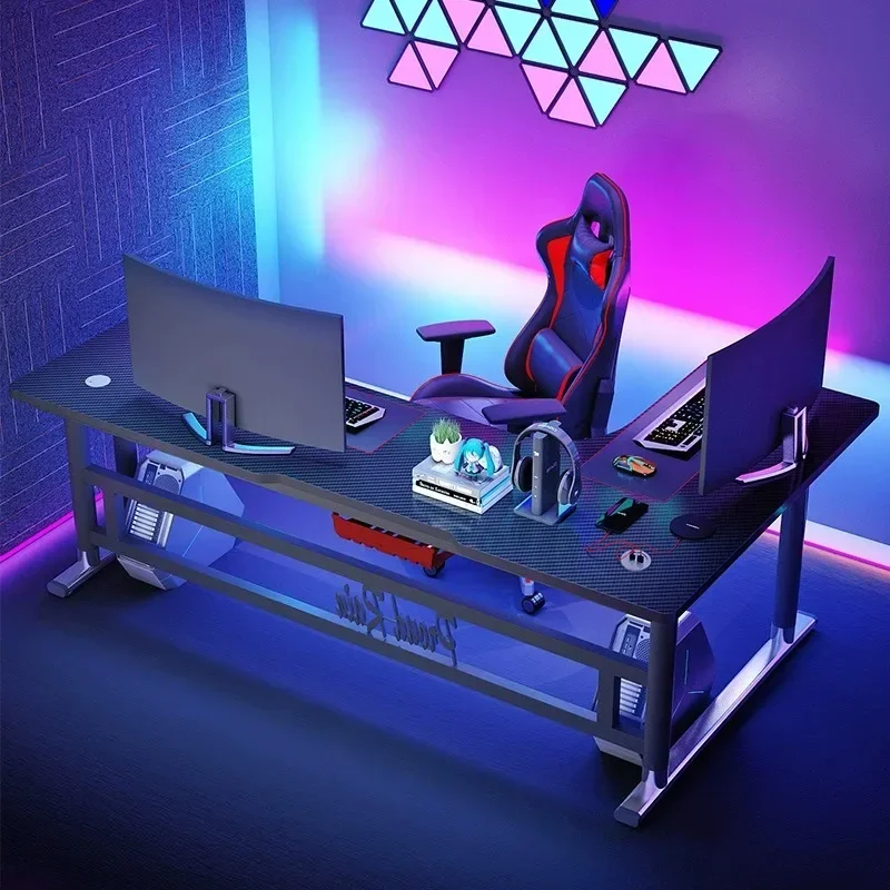 

Corner esports table with lights desktop computer desk bedroom writing desk game table and chair combination