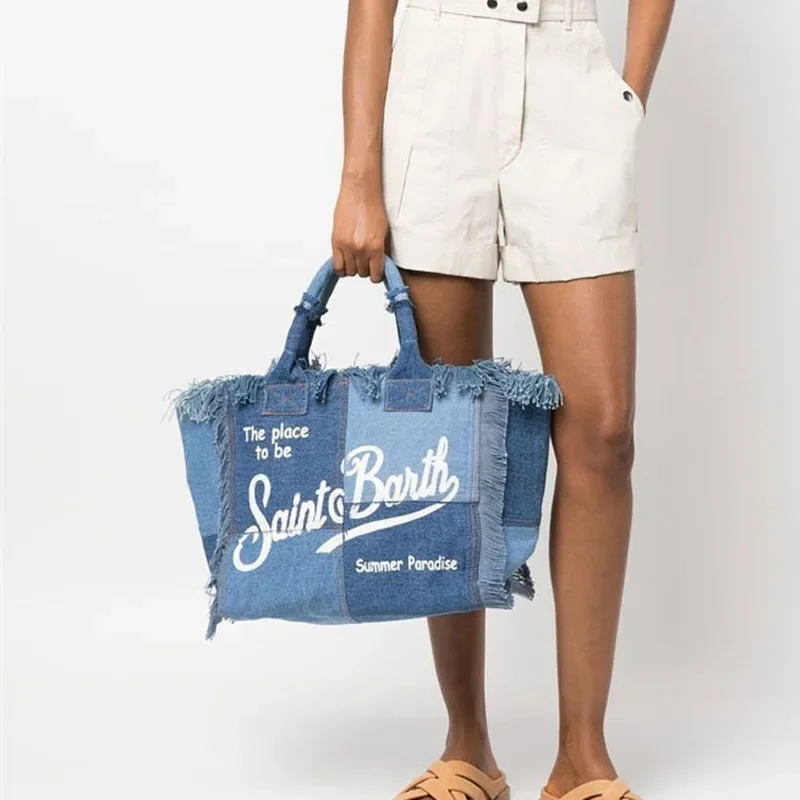 

SAINT BARTH New Women's Large Capacity Leisure Travel Straw Mat Handmade Tassel Handbag Tote Bag