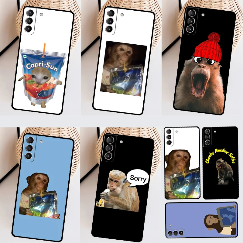 Monkey Sipping  Capri Meme Phone Case For Samsung Galaxy S23 Ultra S21 S20 FE S9 S10 Plus Note 10 20 S22 Ultra Funda