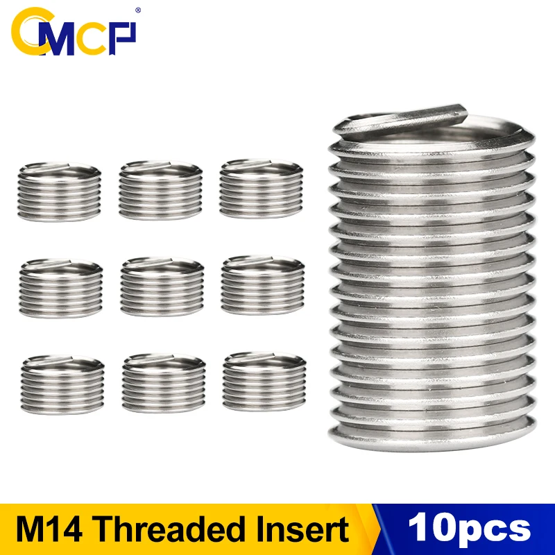 

CMCP 10pcs M14X2 M14x1.5 Threaded Insert Stainless Steel Thread Repairing Tool Helicoil Screw Thread Repair Kit Threading Tools