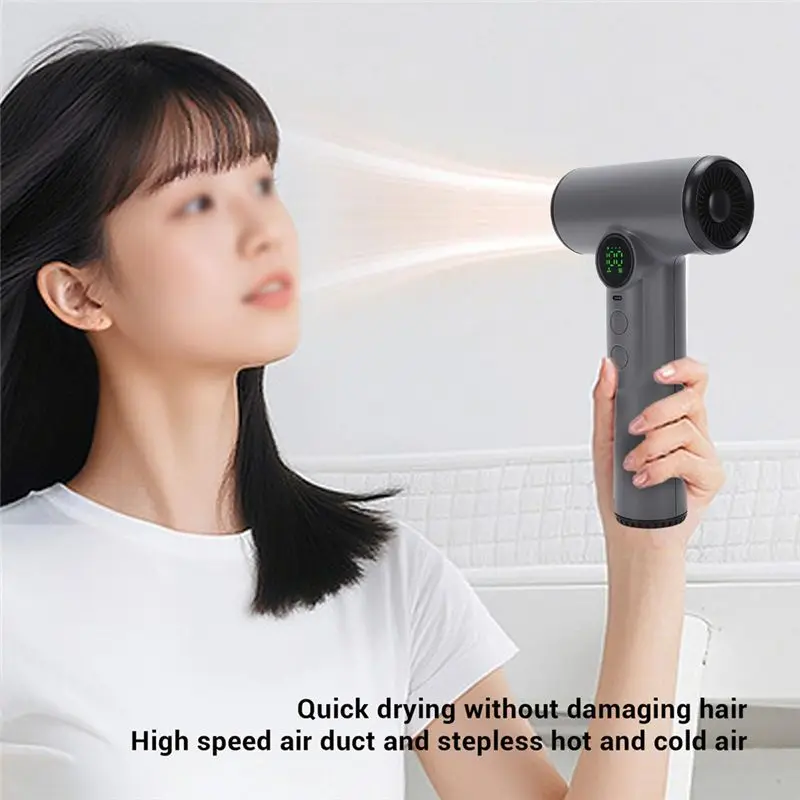 B02C-Portable Wireless Travel/Outdoor Hair Dryer 30000 Rpm Negative Ions USB Charging High-Speed Cold Warm Wind 100 Gears