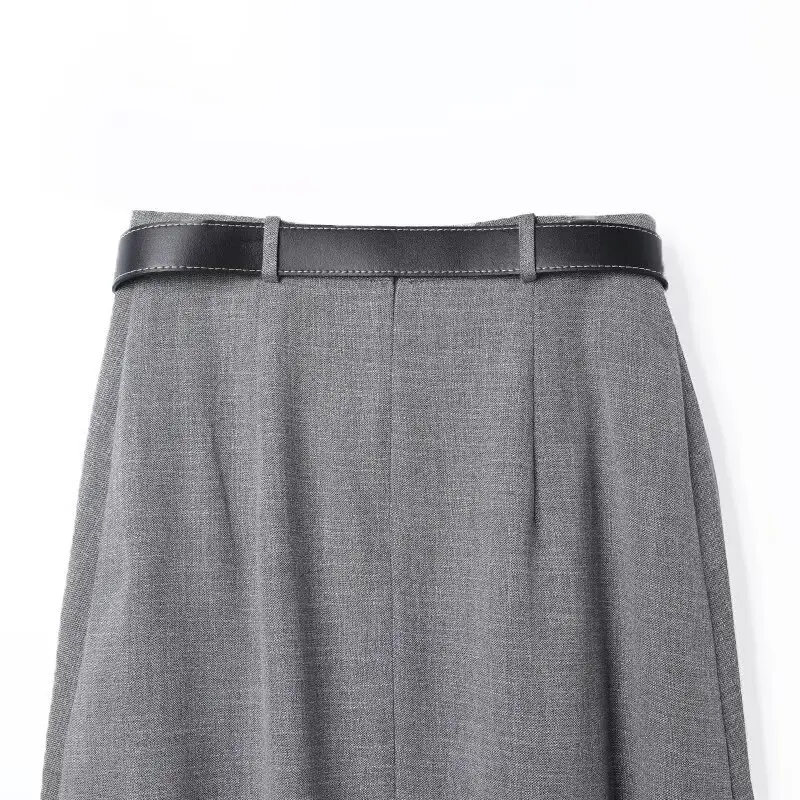 2025年秋 欧米風 ウエストベルト付き プリーツ ミディ丈スカート