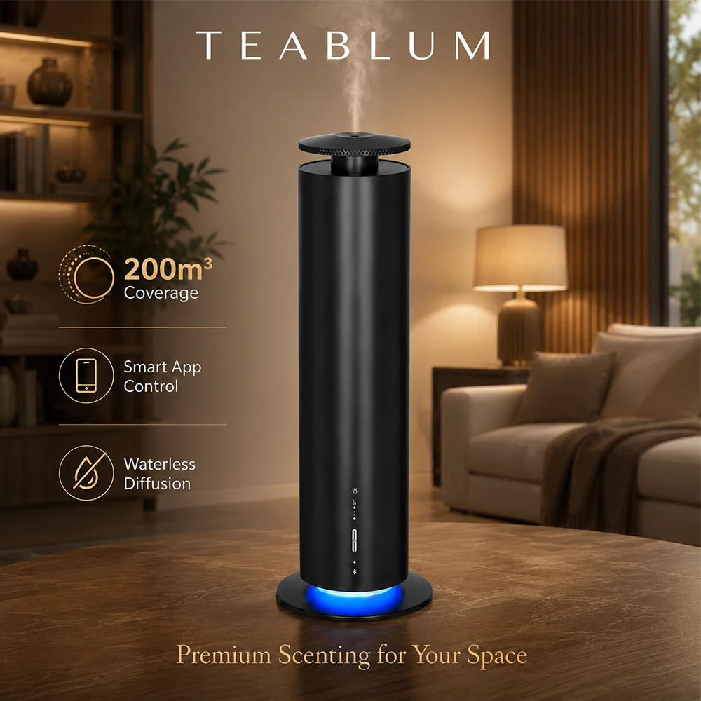 TEABLUM Smart Waterless Essential Oil Diffuser 200m³ Rechargeable Cordless Aroma Scent Machine APP Control Home Office Hotel