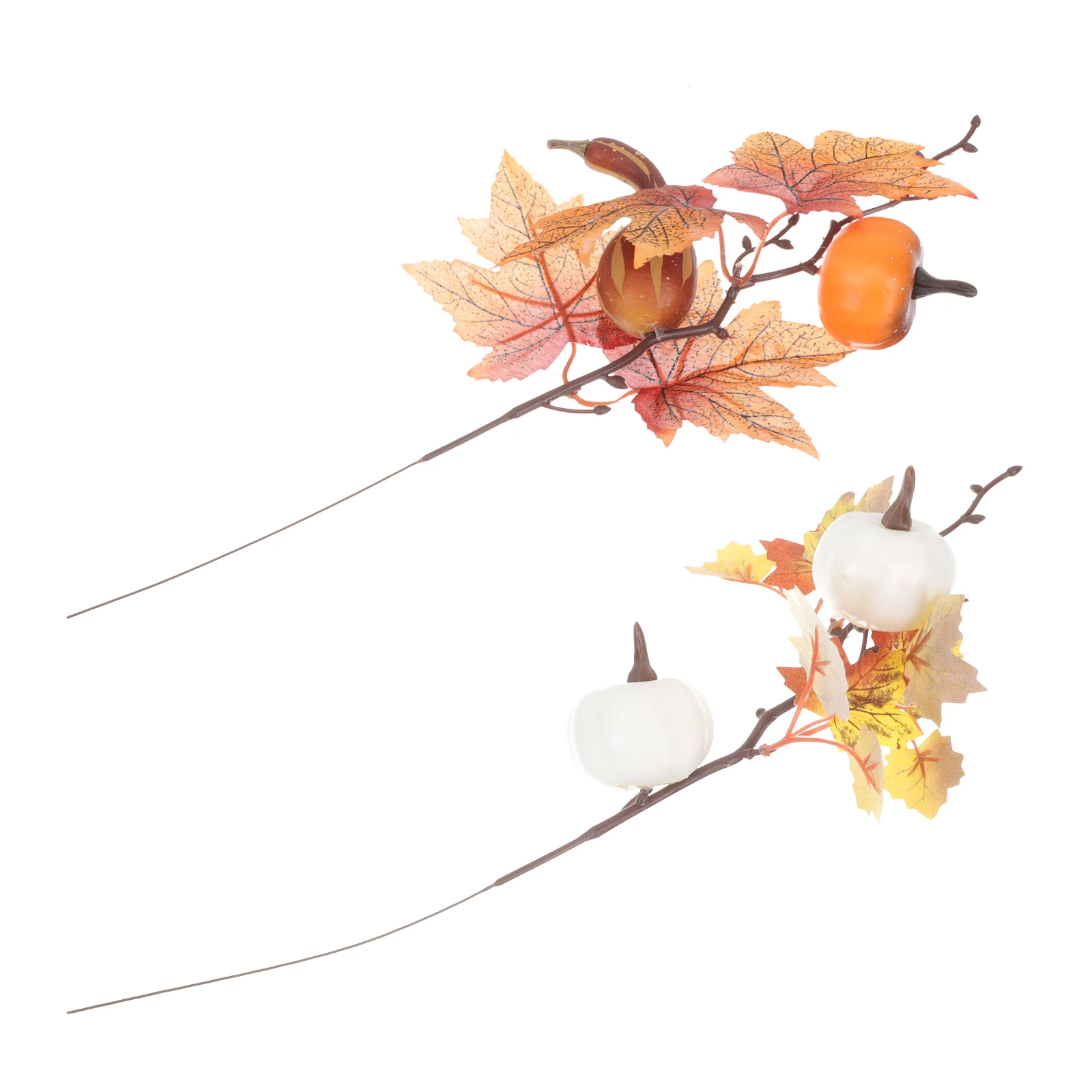 

2pcs Fall Picks Artificial Pumpkin Branch Maple Leaves Autumn Thanksgiving Halloween Decorative Leaf For Vase Rustic Farmhouse
