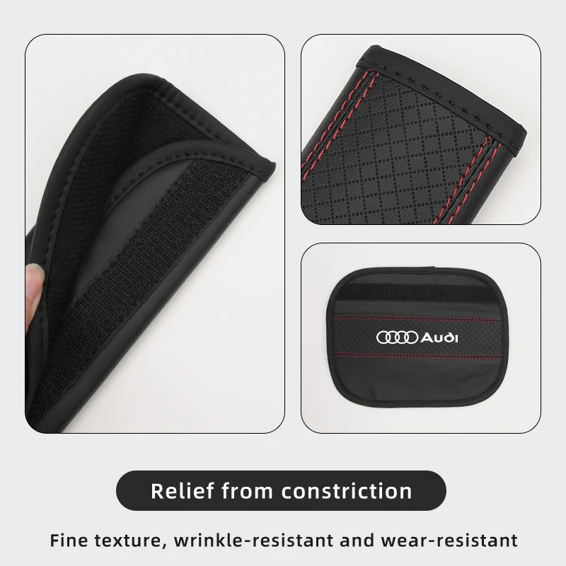 Car Leather Safety Belt Shoulder Cover Seat belt Seat Belt Padding Pad For Audi Sline A3 A4 RS5 A6 A7 A8 Q2 Q3 Q5 Q7 Q8 Quattr view 5