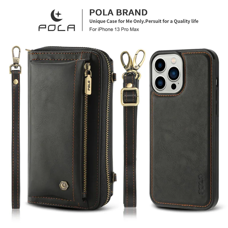 Multi-function Crossbody Case For Iphone 7 8 Plus X Xs XR 13 Mini 12 11 14 15 Pro Max Leather Wallet Card Slot Phone Bags Cover