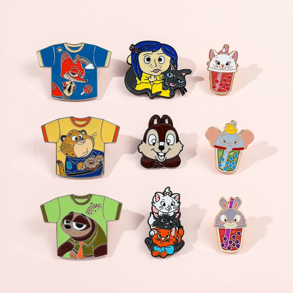 Zootopia Coraline Enamel Pins Cute Chip Judy Sloth Badge Cartoon Stitch Brooches Lapel Pin Jewelry Gift For Women Man Wholesale