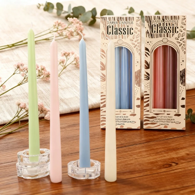 4pcs 25CM Gradient Morandi Color Taper Candle Smokeless Odorless for Living Room Restaurant Party Decoration Candlelight Dinner