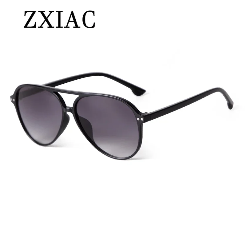 ZXIAC Retro Pilot Double Bridge Sunglasses Women Rivet Decoration Sun Glasses Vintage Men Flat Top Eyeglasses UV400 Protection