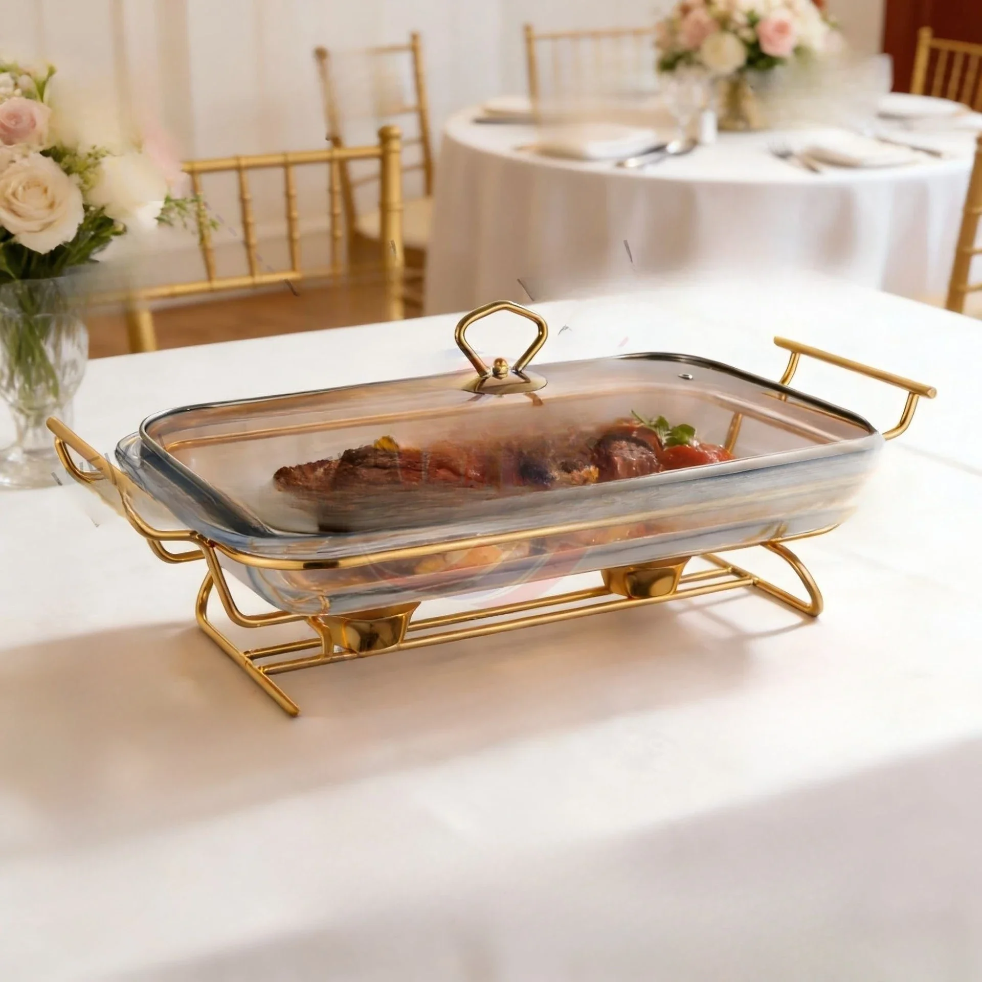 New light luxury rectangular glass dining stove gold multi 3.0/4