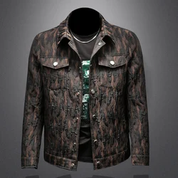 Luxury Jacquard Casual Jacket for Men Fashion Lapel Single Breasted Bomber Jacket Men Social Business Streetwear Coats 2025