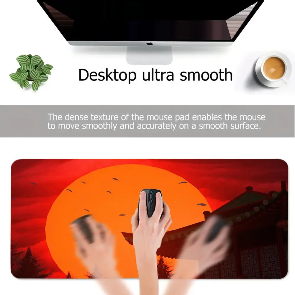 Large game desk mat office mouse mat Japanese Sunset Samurai  rubber anti-slip rectangular lockedge carpet keyboard accessorys