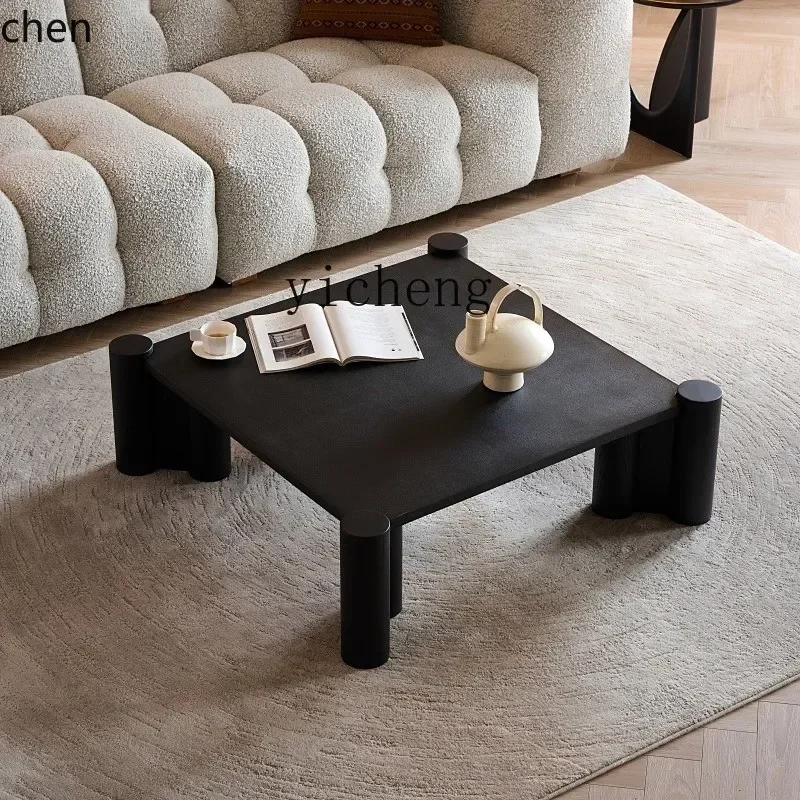 ZMLmedieval wabi-sabi wind cement paint oak solid wood square coffee table expression
