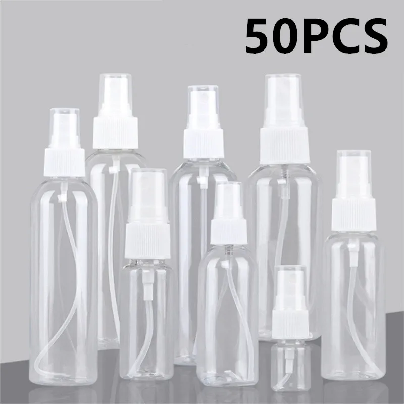 50PCS Transparent Refillable Bottles Plastic Perfume Bottle Atomizer Mini Empty Spray Bottles Portable Travel Accessories ﻿