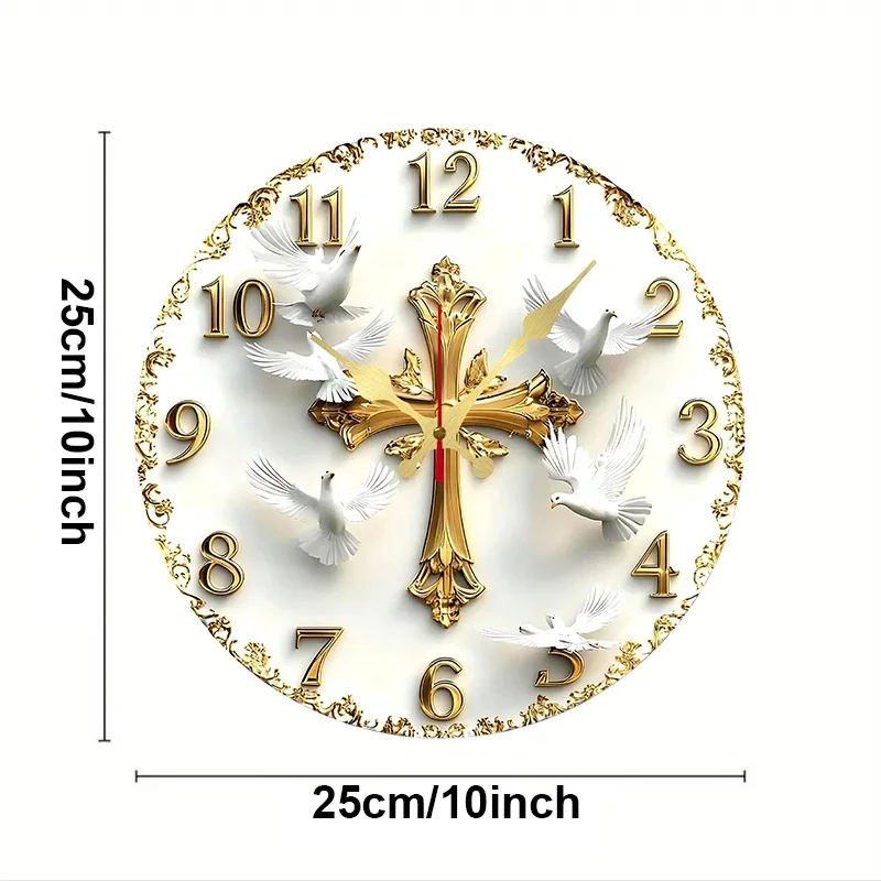 The Dove Of Peace Wooden Round Silent Hanging Wall Clock, Suitable For Living Room, Office, Study Room, Bedroom, Home Decoration