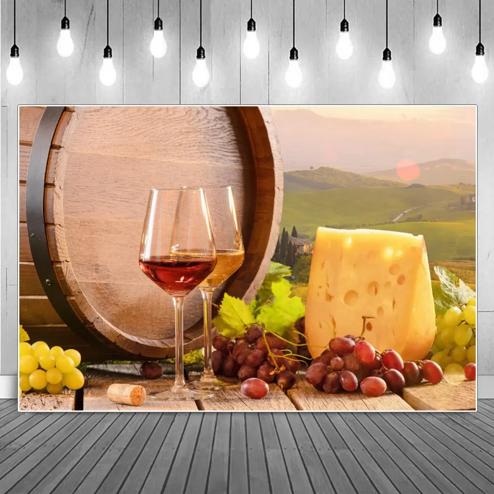 Vineyard Wines Cheese Photography Backgrounds France Rural Wooden Bucket Ripe Grapes Celebration Backdrops Photographic Portrait