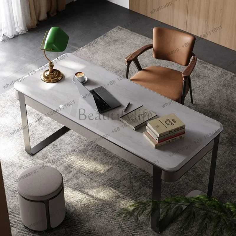 

46Italian light luxury natural marble storage small apartment computer desk